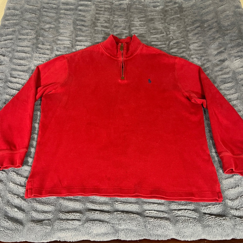 Polo Ralph Lauren Mens XL Red Quarter Zip Pullover Sweatshirt Pony Logo AP972